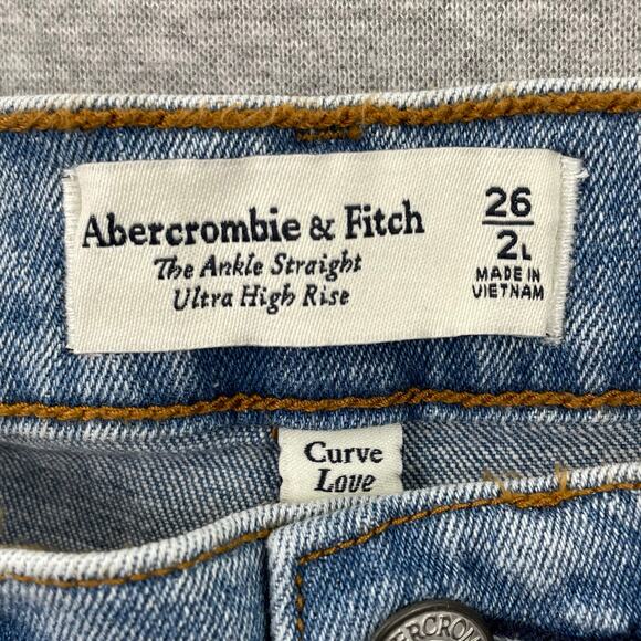 Abercrombie & Fitch Curve Love Ankle Straight Jeans 26 / 2 Long Hi Rise Fray Hem - Picture 8 of 16